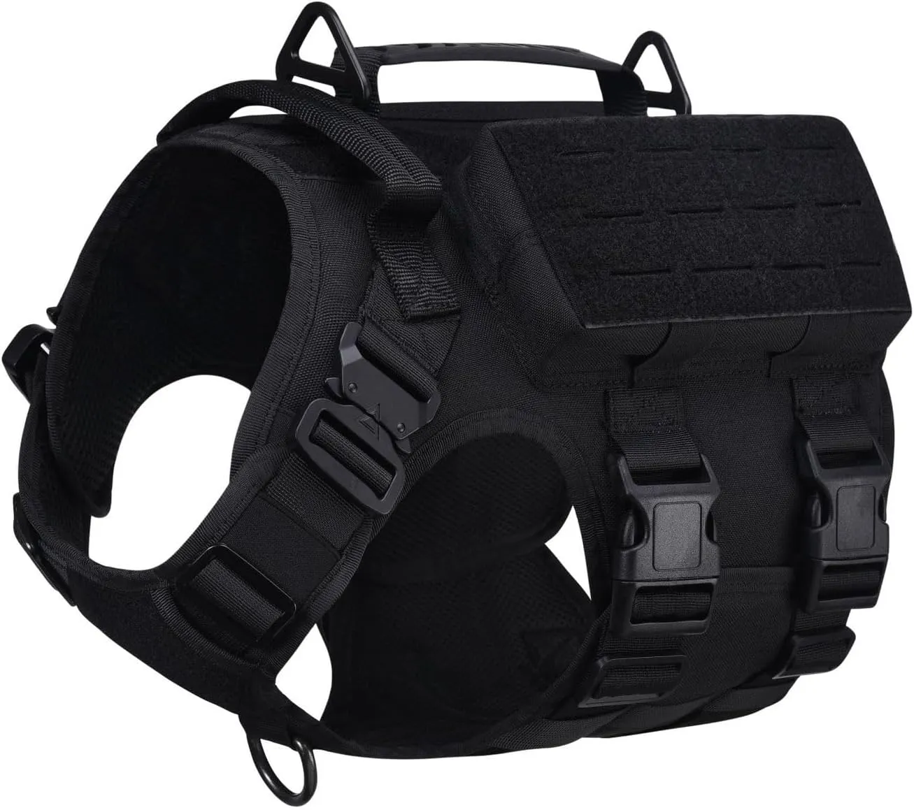 Tactical Dog Harness with Handle for Large Dogs,2X Metal Buckle, Dog MOLLE Vest with Pockets,No Pull Adjustable Pet Harness, Easy Control Dog Vest Harness for Working Training (Black, Medium)
