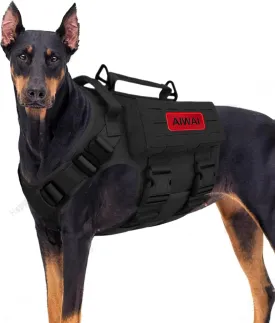 Tactical Dog Harness with Handle for Large Dogs,2X Metal Buckle, Dog MOLLE Vest with Pockets,No Pull Adjustable Pet Harness, Easy Control Dog Vest Harness for Working Training (Black, Medium)