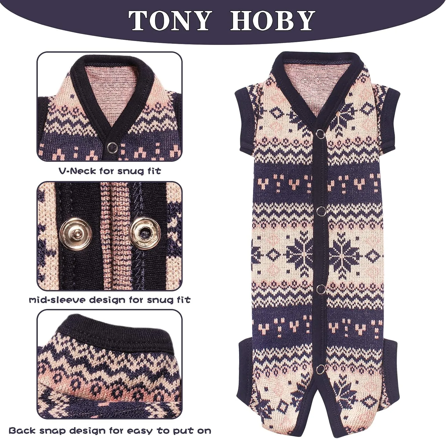 TONY HOBY New Year Dog Sweater, Knitted Winter Pet Sweater, Cold Weater Dog Shirt for Small Medium Dog (Blue, Boy, S)