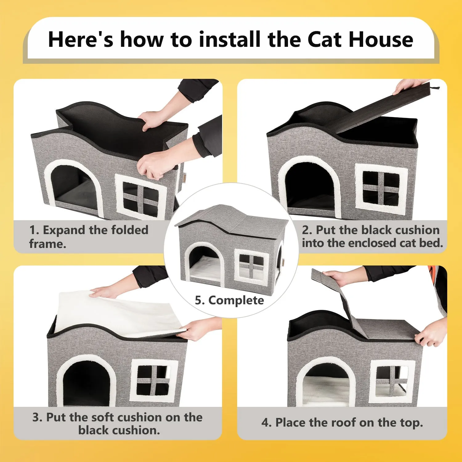 truepal Foldable Cat House Cat Cave Calming Cat Bed for Indoor Cats Washable Cat Condo with Window & Doorway Anti-tip Reinforced Design Suitable for Cats & Kittens (XL Size)