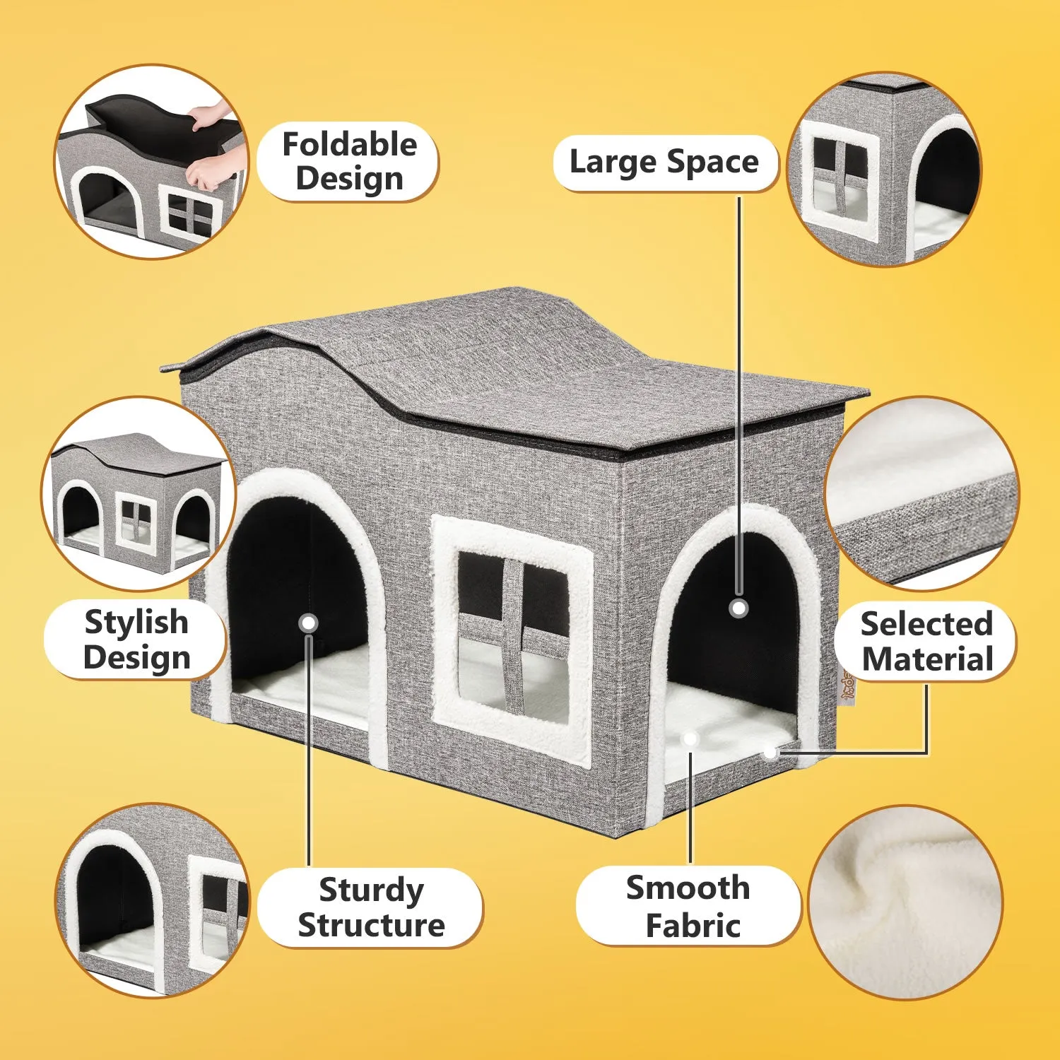 truepal Foldable Cat House Cat Cave Calming Cat Bed for Indoor Cats Washable Cat Condo with Window & Doorway Anti-tip Reinforced Design Suitable for Cats & Kittens (XL Size)