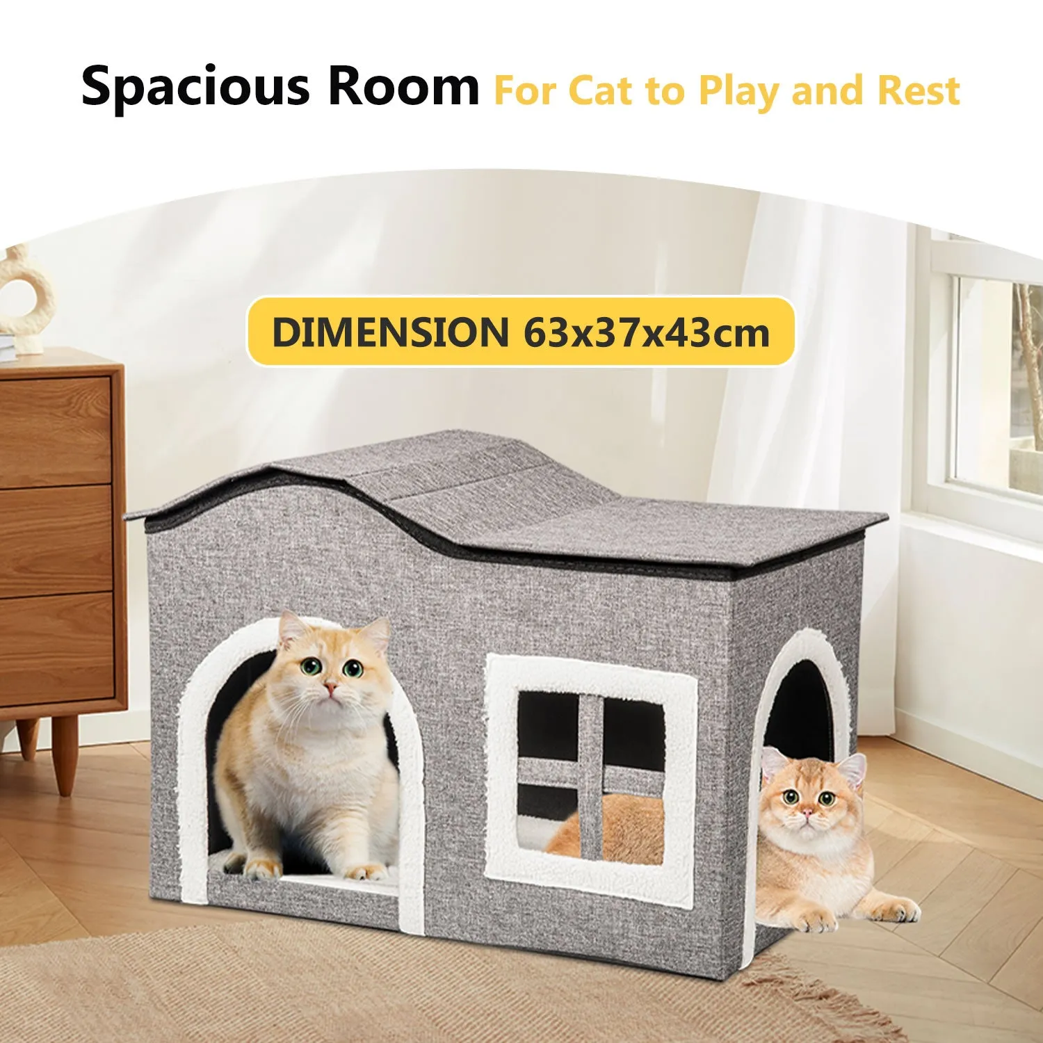 truepal Foldable Cat House Cat Cave Calming Cat Bed for Indoor Cats Washable Cat Condo with Window & Doorway Anti-tip Reinforced Design Suitable for Cats & Kittens (XL Size)