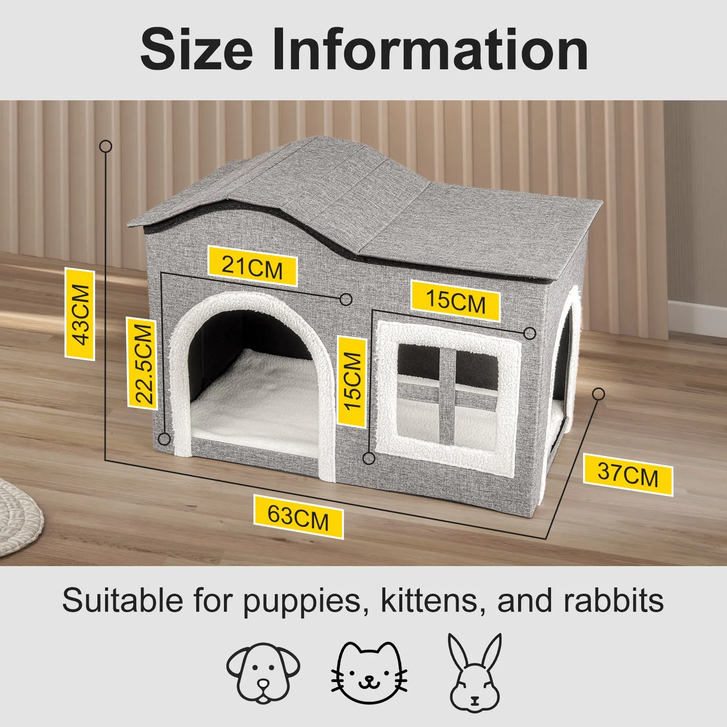 truepal Foldable Cat House Cat Cave Calming Cat Bed for Indoor Cats Washable Cat Condo with Window & Doorway Anti-tip Reinforced Design Suitable for Cats & Kittens (XL Size)