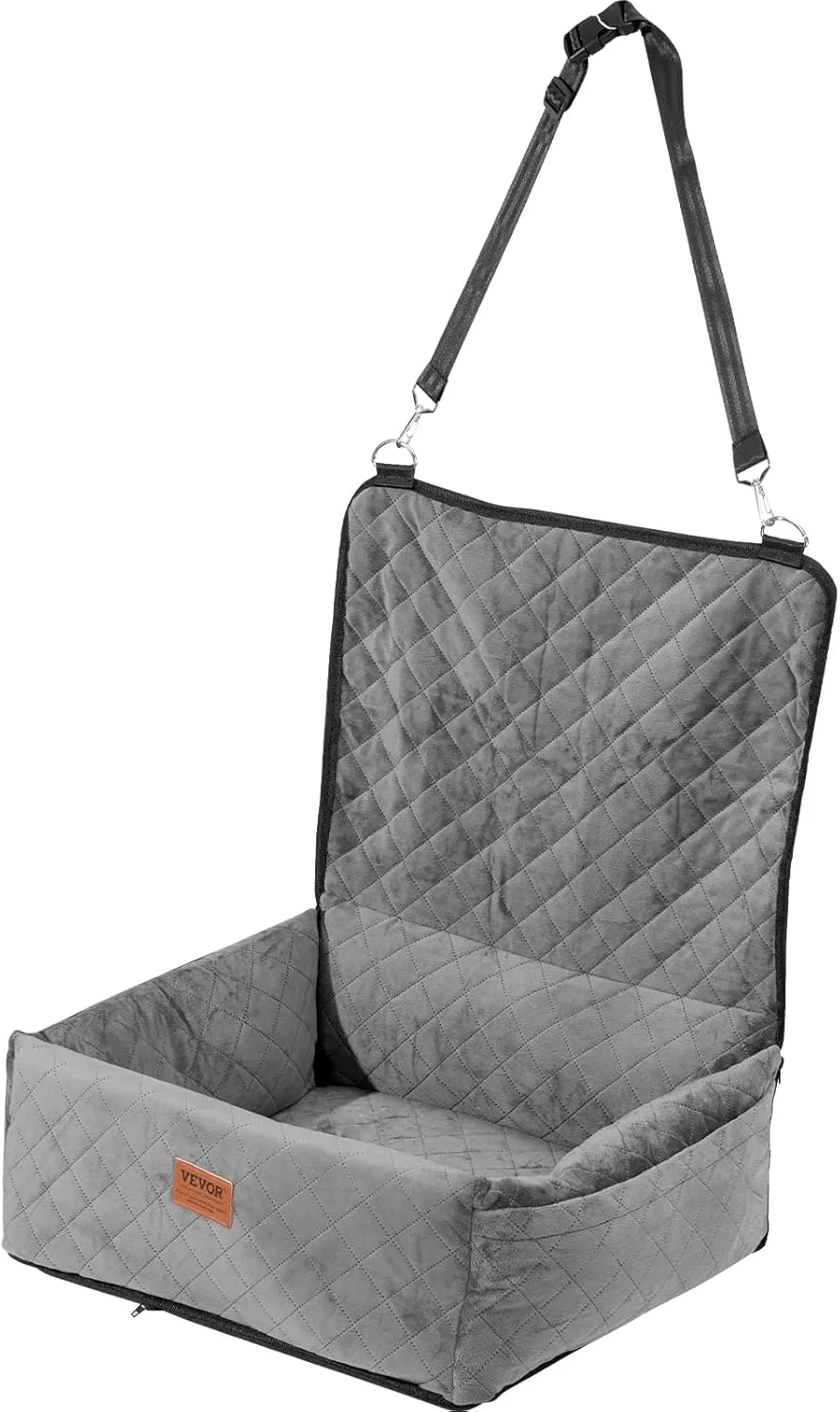VEVOR Dog Car Seat, Dog Booster Seat for Car with a Storage Pocket, Clip-On Safety Leash, Sponge and PP Cotton Filling, Vehicle Bed for Small & Medium Dogs up to 40lbs,Gray