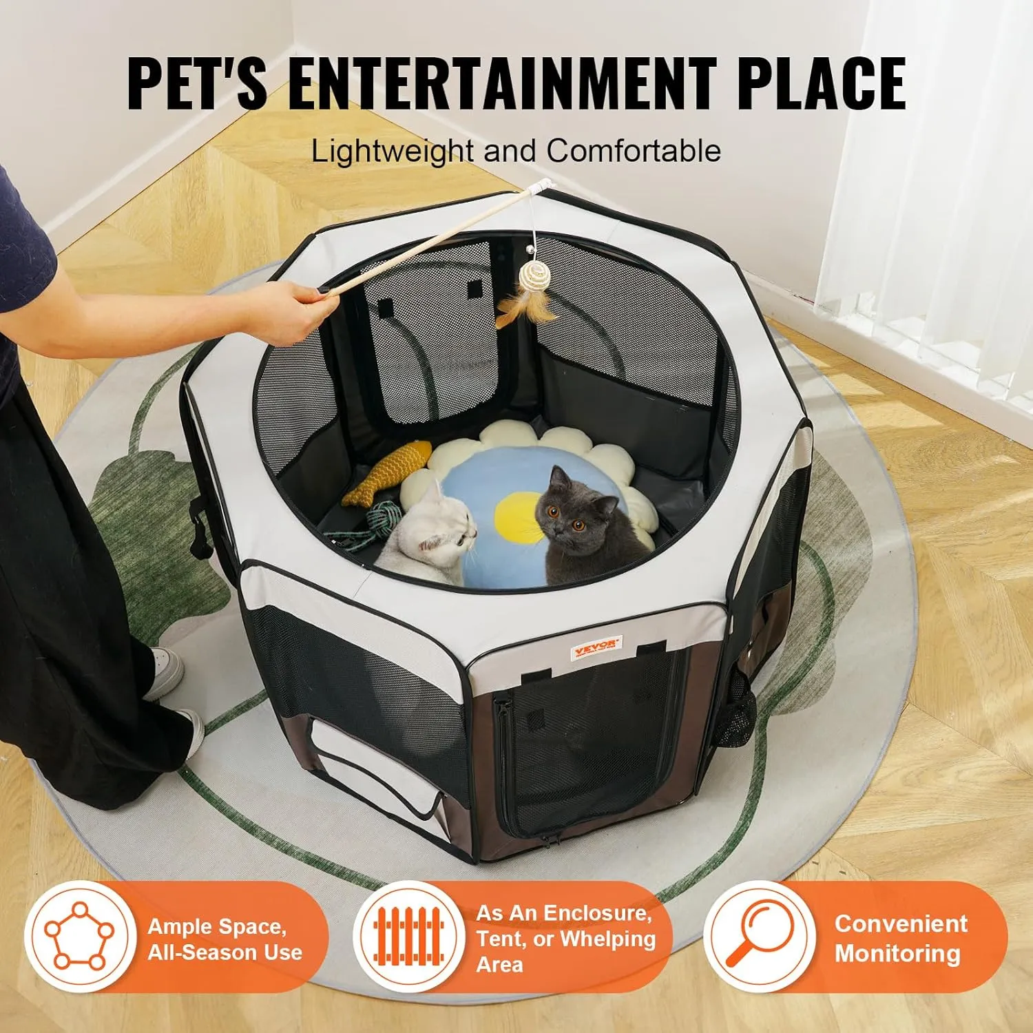 VEVOR Foldable Portable Pet Playpen, 36x36x23 in Dog Cat Pen   Free Carrying Case   Bowl, Indoor/Outdoor Dogs Crates Kennel for Puppies with Premium Waterproof 600D Oxford Cloth, Removable Zipper Top