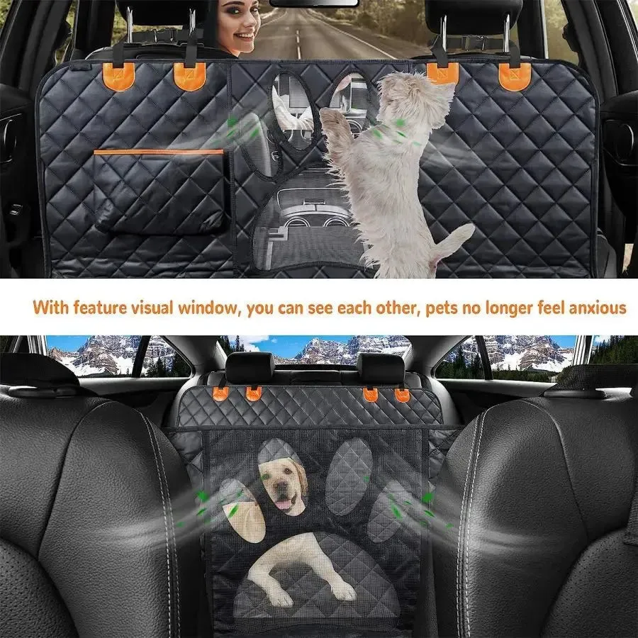 Waterproof Dog Car Seat Cover with Mesh Window & Side Zippers