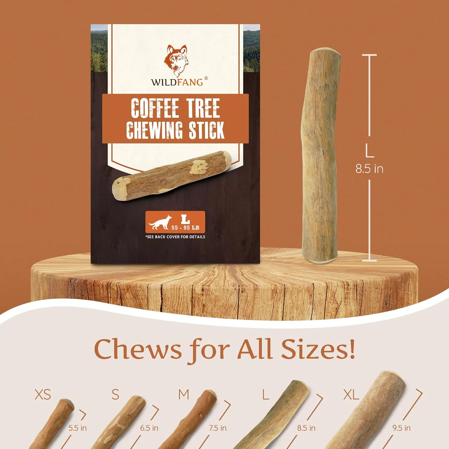 WildfangCoffee Wood Dog Chew Large - Natural Chewing Stick for Dogs, Chewing Bone for Dogs Muscle Training Wood Chews (Size L)