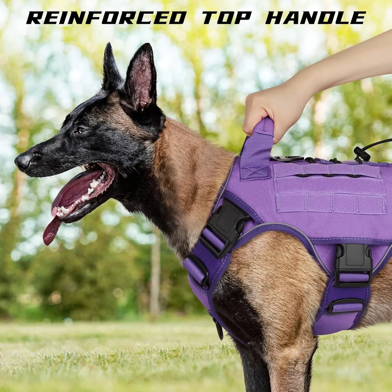 WINGOIN Purple Tactical Dog Harness Vest with Handle Tactical Dog Harness for Large Dogs No Pull Adjustable Pet Harness Reflective K9 Military Service Dogs Harnesses for Walking Hiking Training (L)