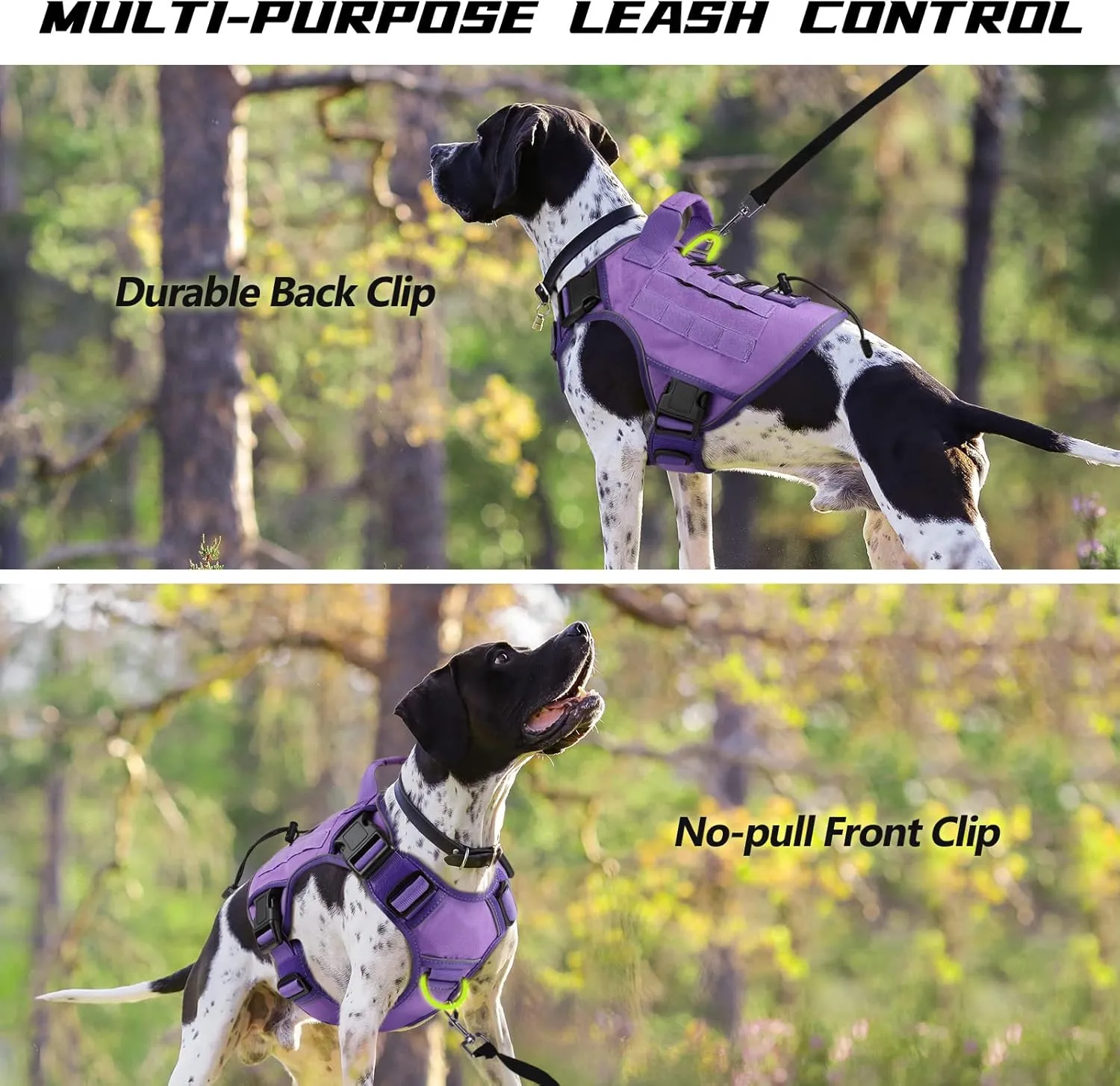 WINGOIN Purple Tactical Dog Harness Vest with Handle Tactical Dog Harness for Large Dogs No Pull Adjustable Pet Harness Reflective K9 Military Service Dogs Harnesses for Walking Hiking Training (L)