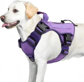WINGOIN Purple Tactical Dog Harness Vest with Handle Tactical Dog Harness for Large Dogs No Pull Adjustable Pet Harness Reflective K9 Military Service Dogs Harnesses for Walking Hiking Training (L)