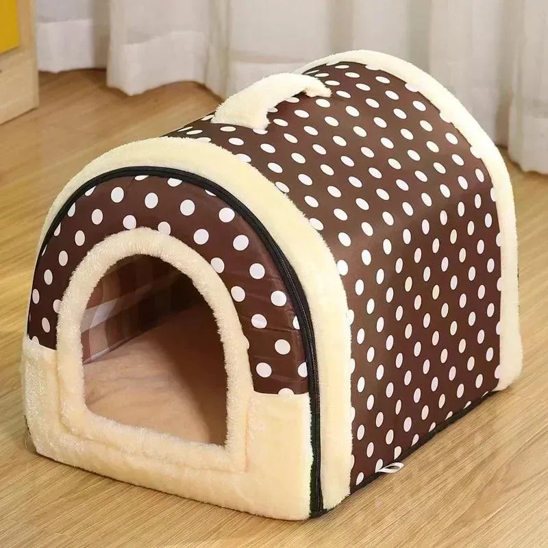 Winter Pet Cat Bed Foldable Dog House Dog Villa Sleep Kennel Removable Nest Warm Enclosed Cave Sofa Big Dog Kennel Pet Supplies