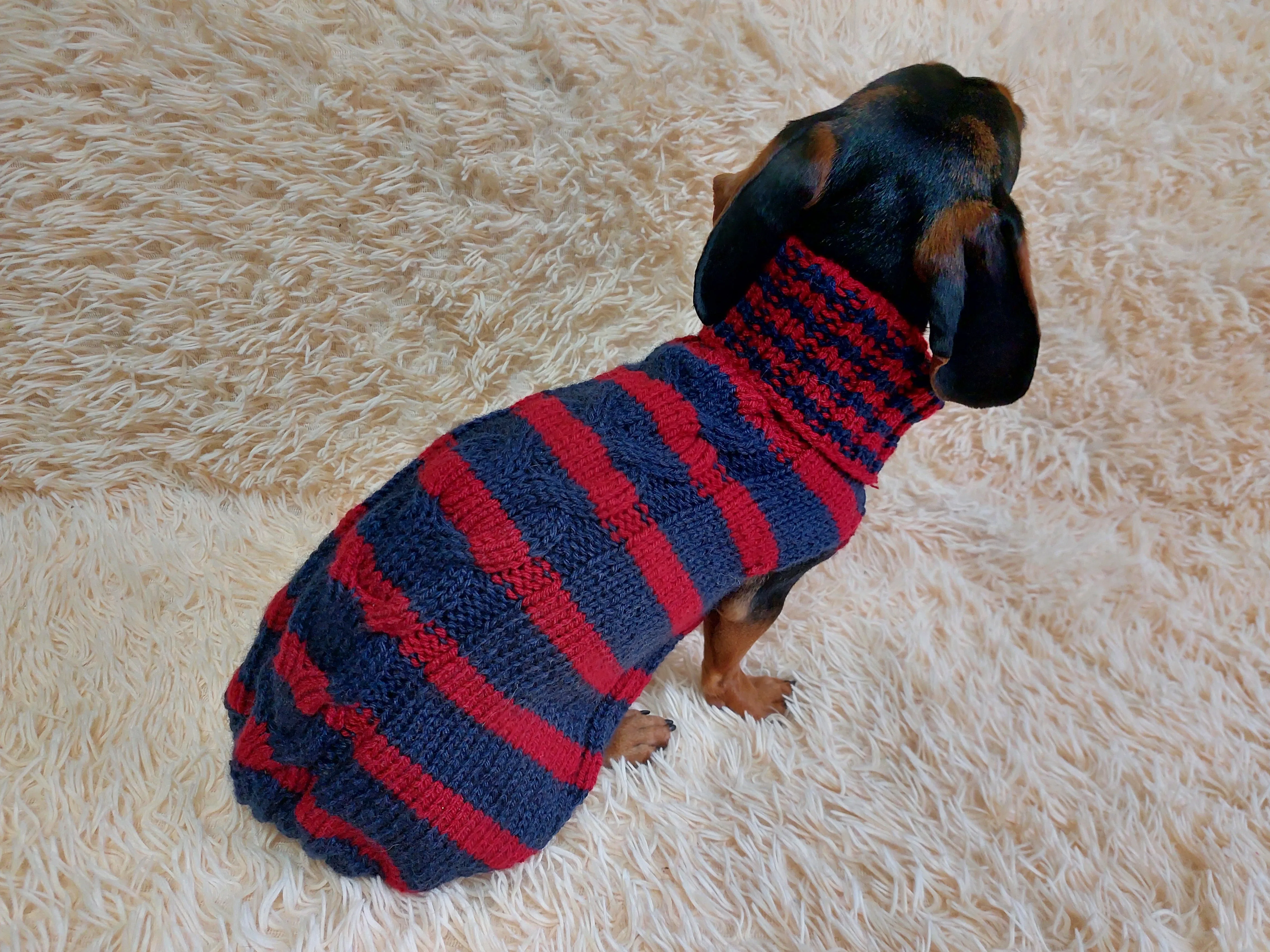 Wool winter striped pet jumper, dog sweater, dog clothes, dachshund warm vest