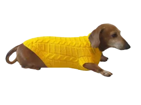 Yellow knitted sweater for dachshund or small dog